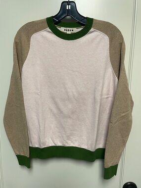 Boden Crewneck Colorblock Sweater in Light Pink, Tan & Green